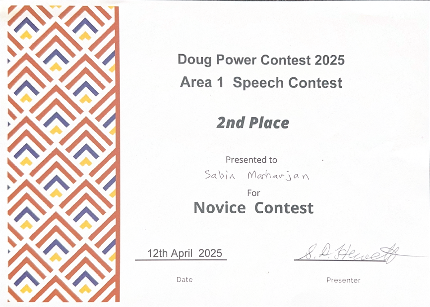 Doug Power Contest Area 1 2nd Place